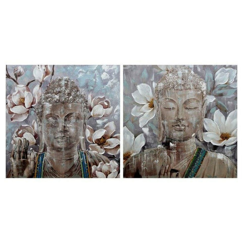 Cuadro DKD Home Decor Flores Floral Oriental 100 x 3 x 100 cm (2 Unidades)