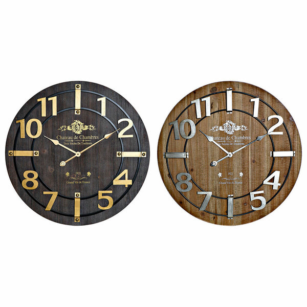 Reloj de Pared DKD Home Decor 68 x 3 x 68 cm Natural Negro Hierro Madera MDF (2 Unidades)