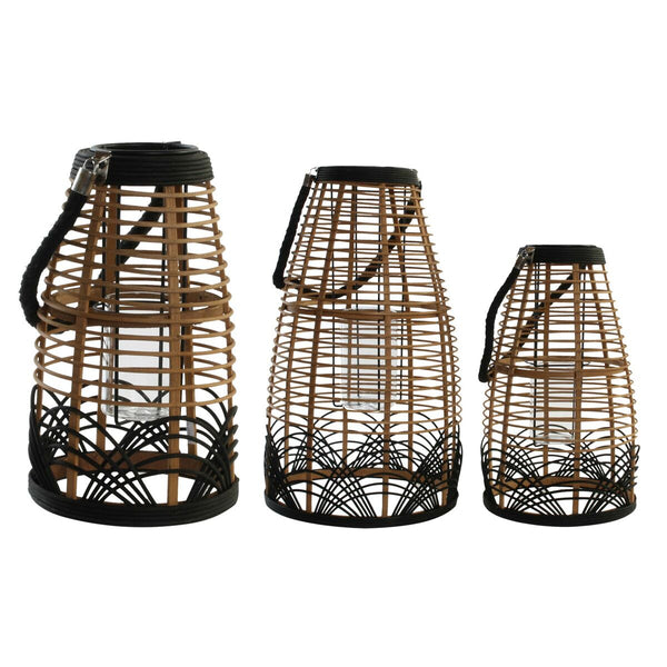 Portavelas DKD Home Decor 31 x 31 x 53 cm Cristal Metal Bicolor Bambú