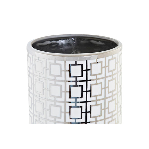 Jarrón DKD Home Decor Porcelana Plateado Blanco Oriental Geométrico 13 x 13 x 36 cm