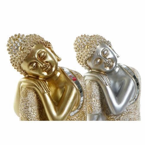 Figura Decorativa DKD Home Decor Dorado Plateado Buda Oriental 16 x 16 x 23 cm (2 Unidades)