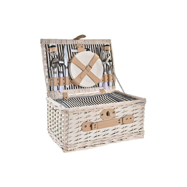 Cesta DKD Home Decor Mimbre Pícnic Cerámica Beige Poliéster Acero Inoxidable Blanco (40 x 28 x 20 cm)