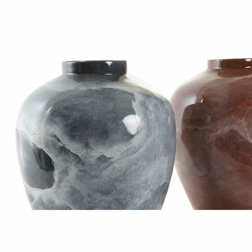 Jarrón DKD Home Decor Gris 26 x 26 x 32 cm Marrón oscuro Moderno Lacado (2 Unidades)