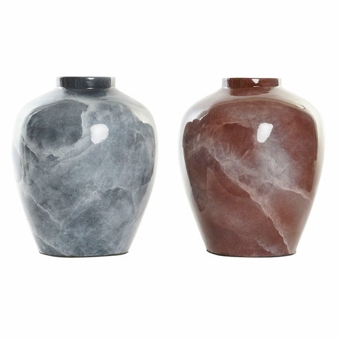 Jarrón DKD Home Decor Gris 26 x 26 x 32 cm Marrón oscuro Moderno Lacado (2 Unidades)