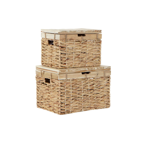 Juego de Cajas Decorativas DKD Home Decor Natural Madera Metal Junco Boho 55 x 37 x 37 cm 55 x 37 x 36,5 cm