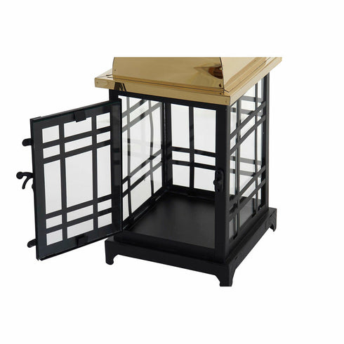 Farol DKD Home Decor Cristal Negro Dorado Metal (16 x 16 x 36 cm) (2 pcs) (22 x 22 x 49 cm)