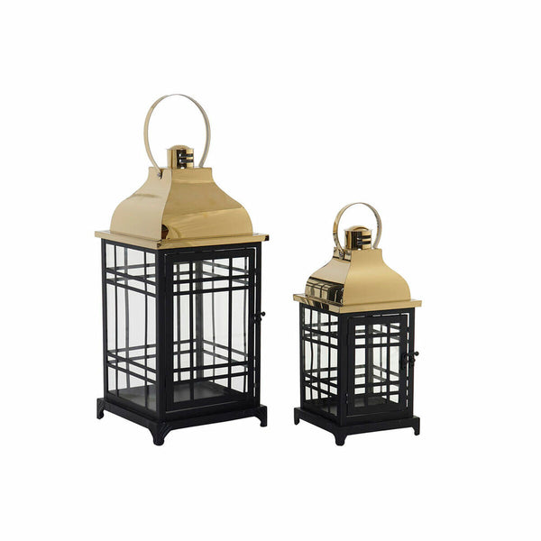 Farol DKD Home Decor Cristal Negro Dorado Metal (16 x 16 x 36 cm) (2 pcs) (22 x 22 x 49 cm)