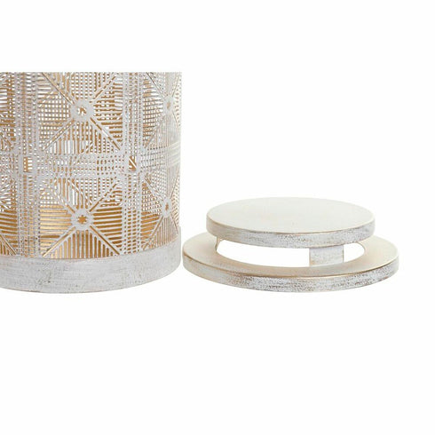 Set de Portavelas DKD Home Decor (3 pcs) Dorado Metal Cuerda Blanco (24 x 24 x 66 cm)