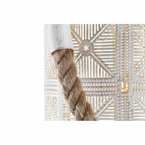 Set de Portavelas DKD Home Decor (3 pcs) Dorado Metal Cuerda Blanco (24 x 24 x 66 cm)