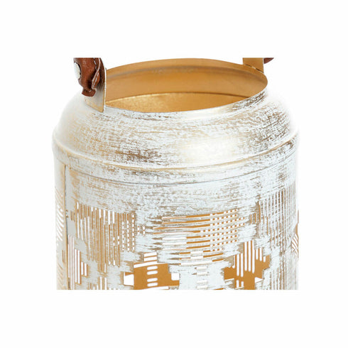 Set de Portavelas DKD Home Decor (3 pcs) Dorado Metal Cuerda Blanco Jute (25 x 25 x 46 cm)