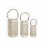 Set de Portavelas DKD Home Decor (3 pcs) Dorado Metal Cuerda Blanco Jute (25 x 25 x 46 cm)
