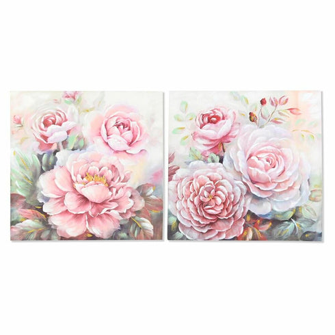 Cuadro DKD Home Decor 80 x 3 x 80 cm Flores Shabby Chic (2 Unidades)