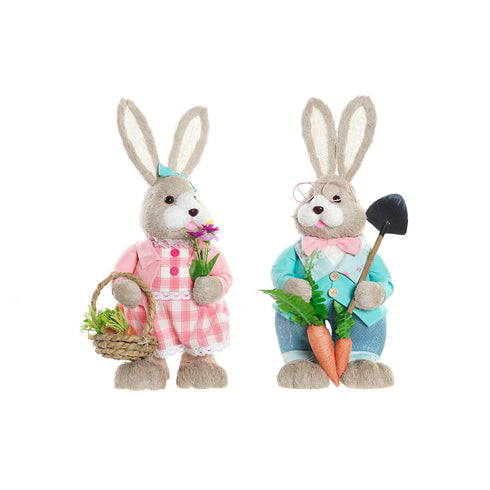 Figura Decorativa DKD Home Decor 20 x 17 x 49 cm Azul Rosa Marrón Conejo (2 Unidades)