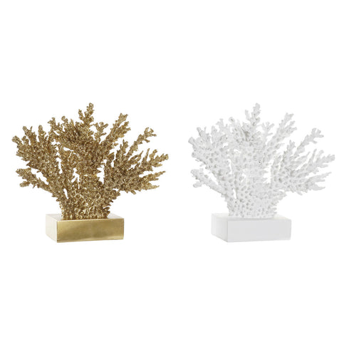Figura Decorativa DKD Home Decor 34 x 10 x 27,5 cm Dorado Coral Blanco Mediterráneo (2 Unidades)