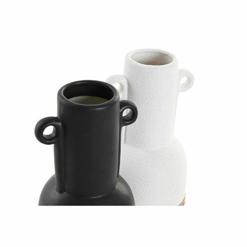 Jarrón DKD Home Decor Cerámica Negro Marrón Cuerda Blanco 12 x 12 x 29 cm (2 Unidades)