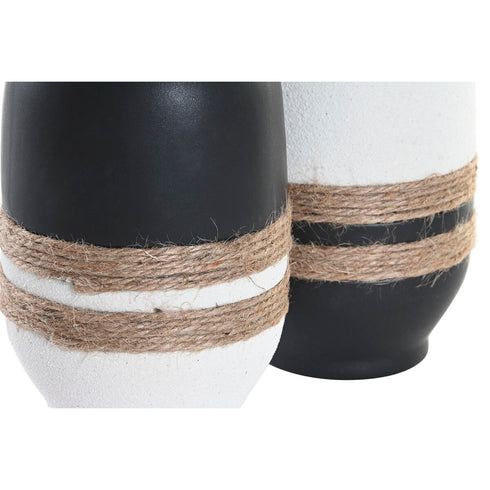 Jarrón DKD Home Decor Cerámica Negro Marrón Cuerda Blanco 12 x 12 x 29 cm (2 Unidades)