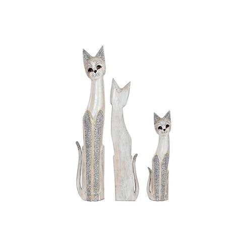 Set de Figuras DKD Home Decor Gris Beige Gatos Madera de albasia (17 x 6 x 100 cm) (17 x 8 x 99 cm)