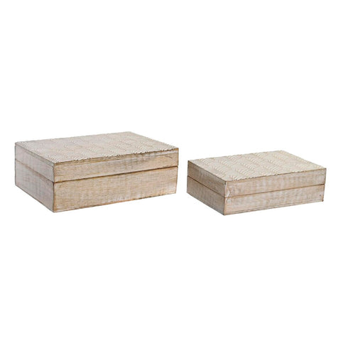 Juego de Cajas Decorativas DKD Home Decor Marrón Blanco Madera de mango 25 x 17 x 8 cm (2 Unidades)
