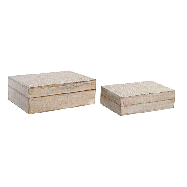 Juego de Cajas Decorativas DKD Home Decor Marrón Blanco Madera de mango 25 x 17 x 8 cm (2 Unidades)