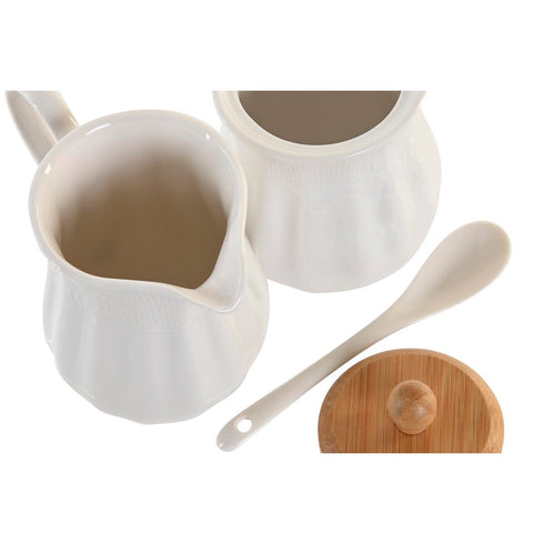 Lechera y azucarero DKD Home Decor Blanco Bambú Aluminio Porcelana 3 Piezas 19,5 x 7,5 x 17,5 cm