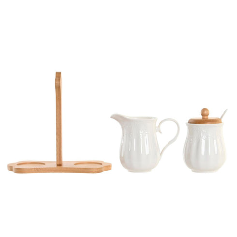 Lechera y azucarero DKD Home Decor Blanco Bambú Aluminio Porcelana 3 Piezas 19,5 x 7,5 x 17,5 cm