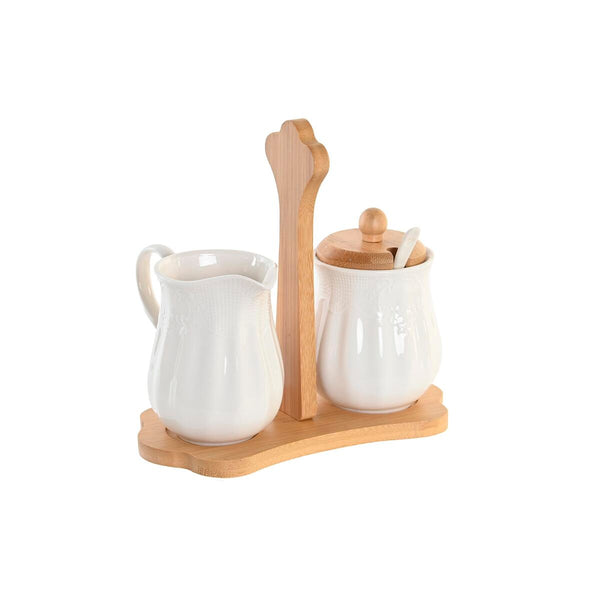 Lechera y azucarero DKD Home Decor Blanco Bambú Aluminio Porcelana 3 Piezas 19,5 x 7,5 x 17,5 cm