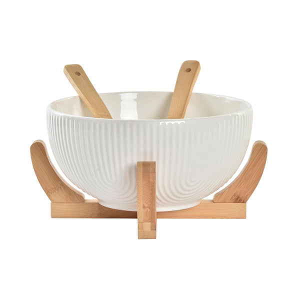 Ensaladera DKD Home Decor 27 x 29 x 14 cm Natural Porcelana Blanco 3 Piezas