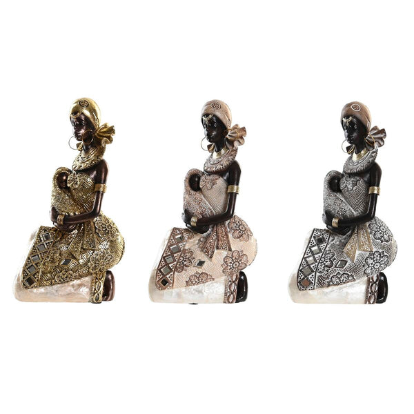Figura Decorativa DKD Home Decor 11,5 x 7,5 x 20 cm Gris Beige Dorado Colonial Africana (3 Piezas)