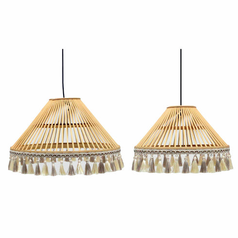 Lámpara de Techo DKD Home Decor 2 Piezas Marrón Poliéster Ratán 50 W (45 x 45 x 28 cm)