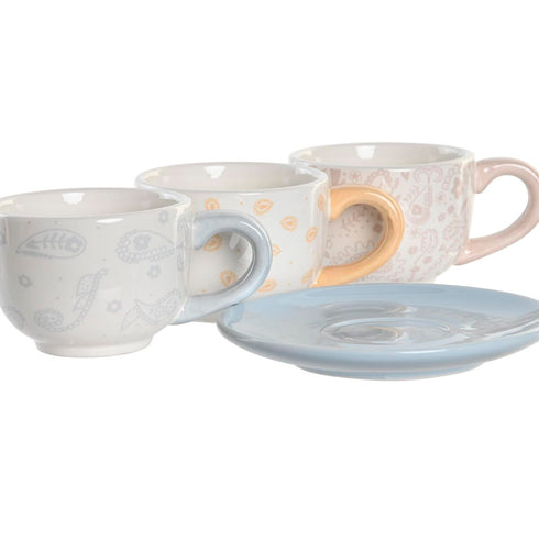Juego de Tazas con Platos DKD Home Decor Azul Rosa Metal Amarillo 180 ml Dolomita