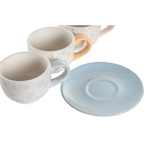 Juego de Tazas con Platos DKD Home Decor Azul Rosa Metal Amarillo 180 ml Dolomita
