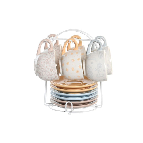 Juego de Tazas con Platos DKD Home Decor Azul Rosa Metal Amarillo 180 ml Dolomita