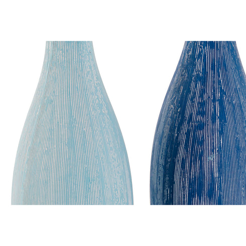 Jarrón DKD Home Decor 11 x 11 x 30,5 cm Acabado envejecido Azul cielo Azul marino Dolomita Mediterráneo (2 Unidades)