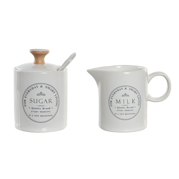 Lechera y azucarero DKD Home Decor 11 x 7,5 x 9 cm Blanco Gres