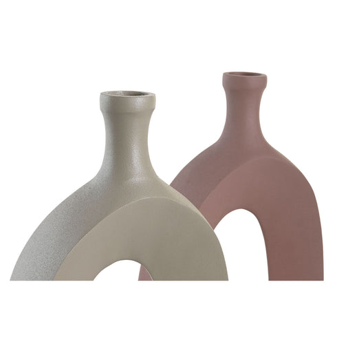 Jarrón DKD Home Decor 21 x 7 x 48 cm Beige Rosa Aluminio (2 Unidades)