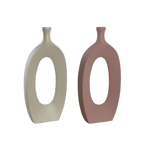 Jarrón DKD Home Decor 21 x 7 x 48 cm Beige Rosa Aluminio (2 Unidades)