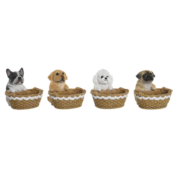 Figura Decorativa DKD Home Decor Perro Cesta 17,5 x 17,5 x 15 cm (4 Unidades)
