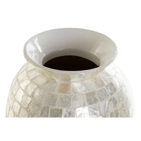 Jarrón DKD Home Decor Blanco Bambú Nácar Mediterráneo 23 x 23 x 41,5 cm