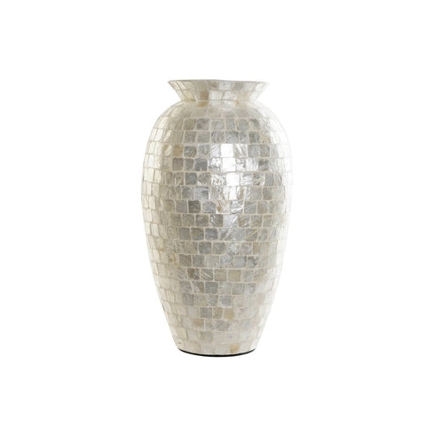 Jarrón DKD Home Decor Blanco Bambú Nácar Mediterráneo 23 x 23 x 41,5 cm