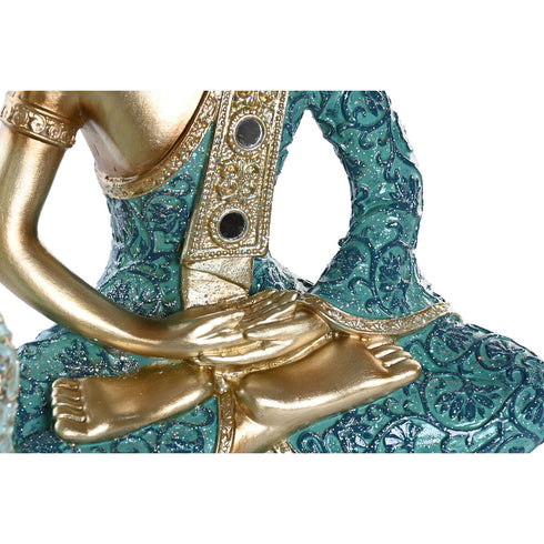 Figura Decorativa DKD Home Decor 24 x 11 x 31,2 cm Azul Dorado Buda Turquesa Oriental (2 Unidades)