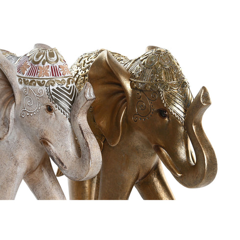 Figura Decorativa DKD Home Decor 24 x 8 x 19 cm Elefante Beige Dorado Colonial (2 Unidades)
