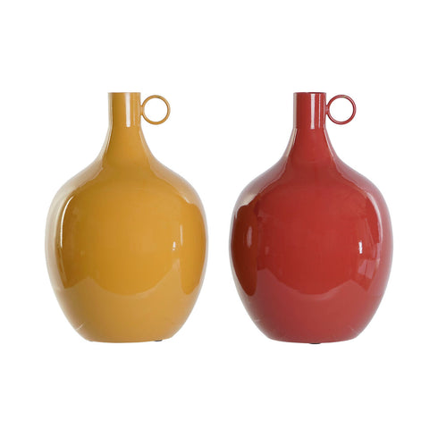 Jarrón Home ESPRIT Mostaza Terracota Aluminio Lacado 23 x 23 x 38,5 cm (2 Unidades)