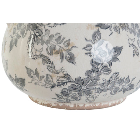 Jarrón Home ESPRIT Blanco Marrón Gris Gres Hoja de planta 21 x 20 x 16 cm