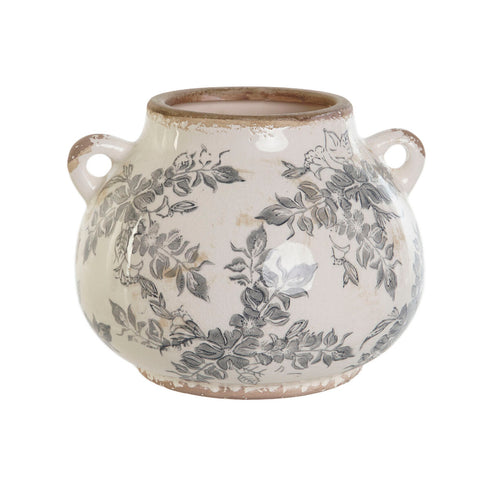 Jarrón Home ESPRIT Blanco Marrón Gris Gres Hoja de planta 21 x 20 x 16 cm