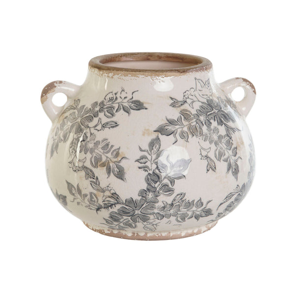 Jarrón Home ESPRIT Blanco Marrón Gris Gres Hoja de planta 21 x 20 x 16 cm