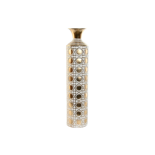 Jarrón Home ESPRIT Blanco Dorado Metal 14,6 x 14,6 x 65,4 cm