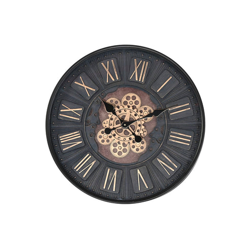 Reloj de Pared Home ESPRIT Negro Dorado Cristal Hierro 60 x 8 x 60 cm