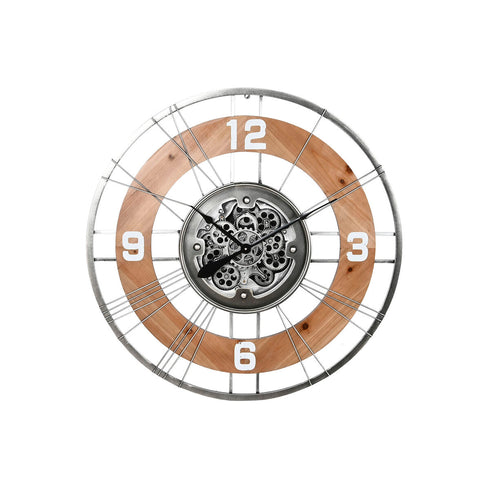 Reloj de Pared Home ESPRIT Plateado Natural Cristal Hierro Vintage 90 x 9,5 x 90 cm