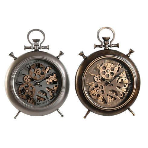 Reloj de Mesa Home ESPRIT Cobre Plateado Cristal Hierro Vintage 29 x 6 x 40 cm (2 Unidades)