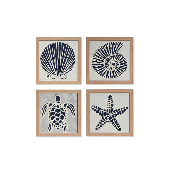 Juego de 4 cuadros Home ESPRIT Mediterráneo Marino 22 x 2 x 22 cm (4 Piezas)
